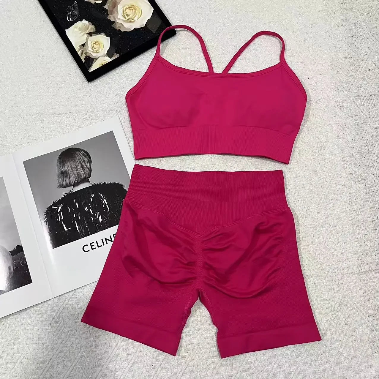 2 Women's Yoga Suits Sports Bra with Impact Shorts