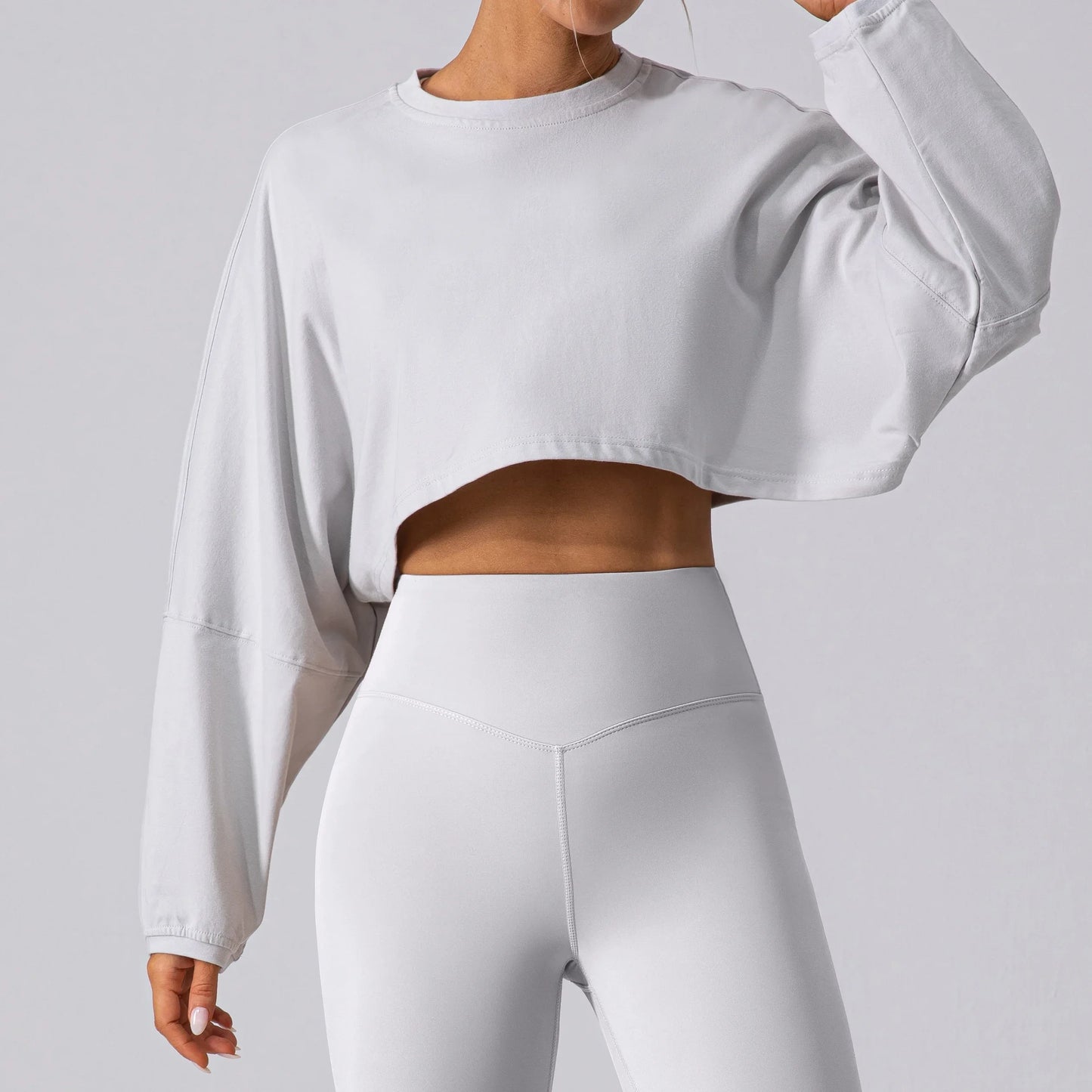 Women Sports Crop Top Long Sleeve T-Shirts Yoga Loose Tops