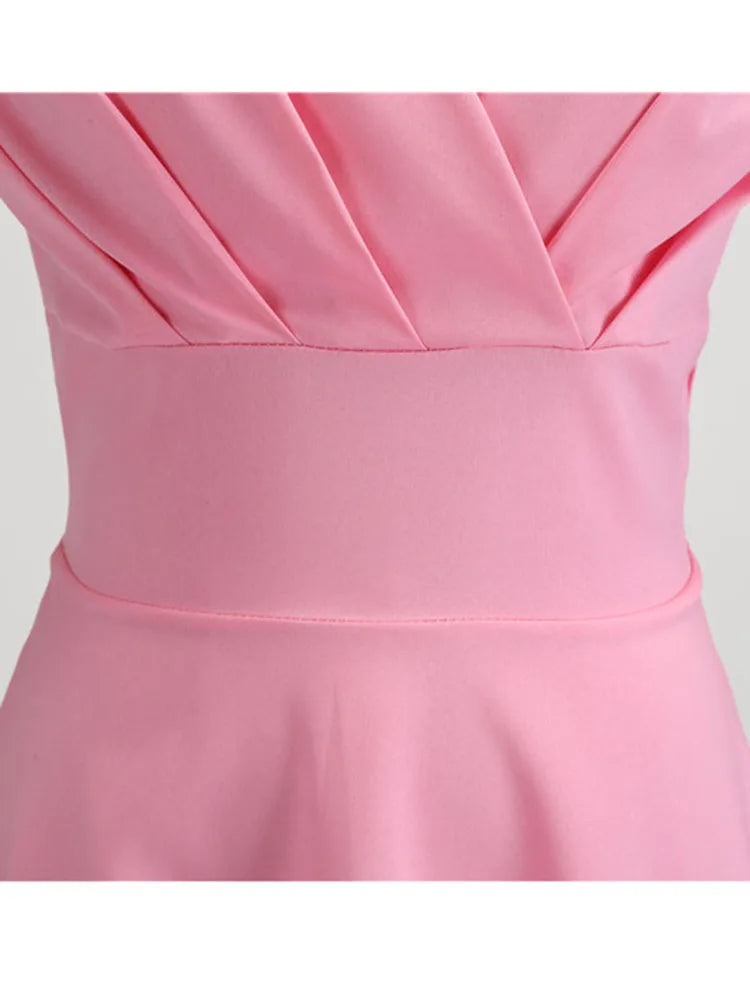 Pink Summer V Neck Vintage Robe Party Dresses
