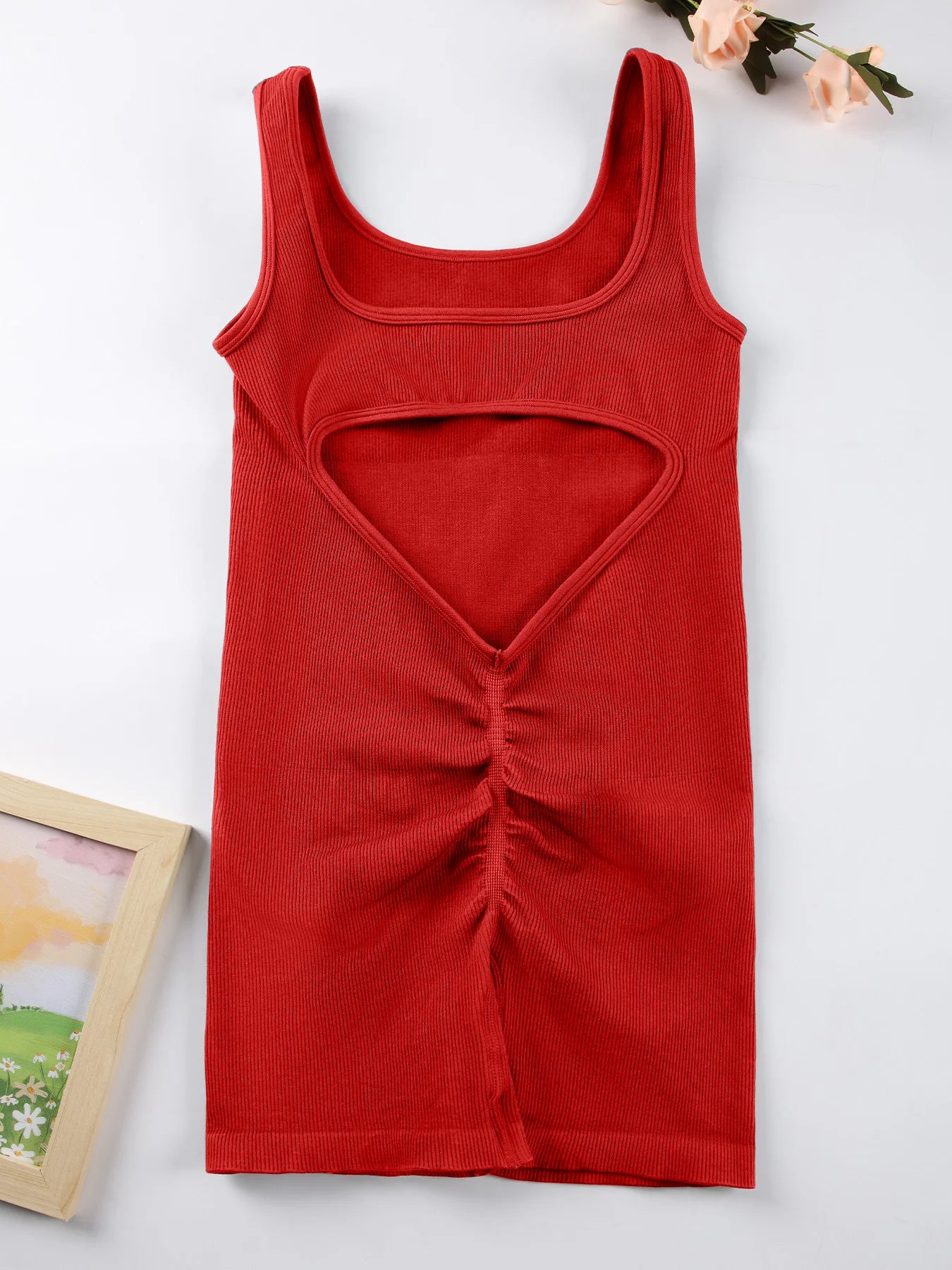 1PCS Backless Yoga Suit U Neck Sleeveless Without Bust Pads