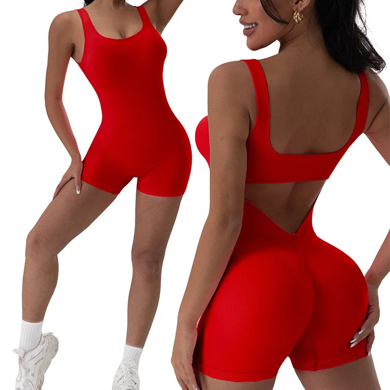1PCS Backless Yoga Suit U Neck Sleeveless Without Bust Pads