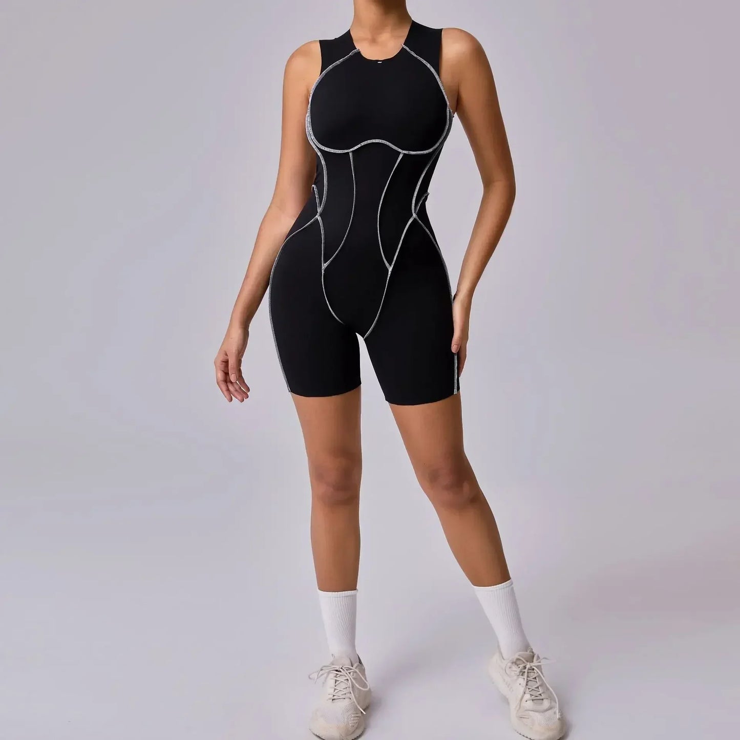 1 piece Sexy jumpsuit Hip-lifting Open Back Hollow-out Splicing