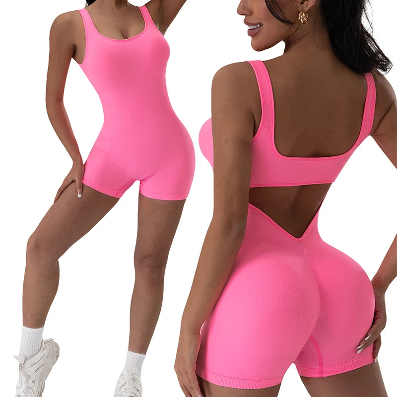 1PCS Backless Yoga Suit U Neck Sleeveless Without Bust Pads