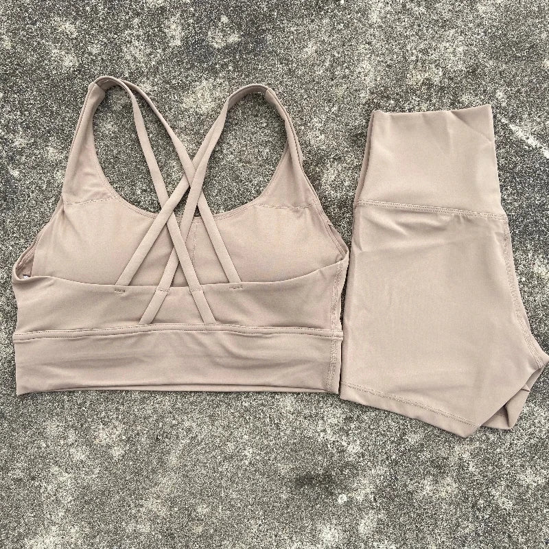 Yoga Set 2 Piece Cross Back Bra Top High Waist Shorts
