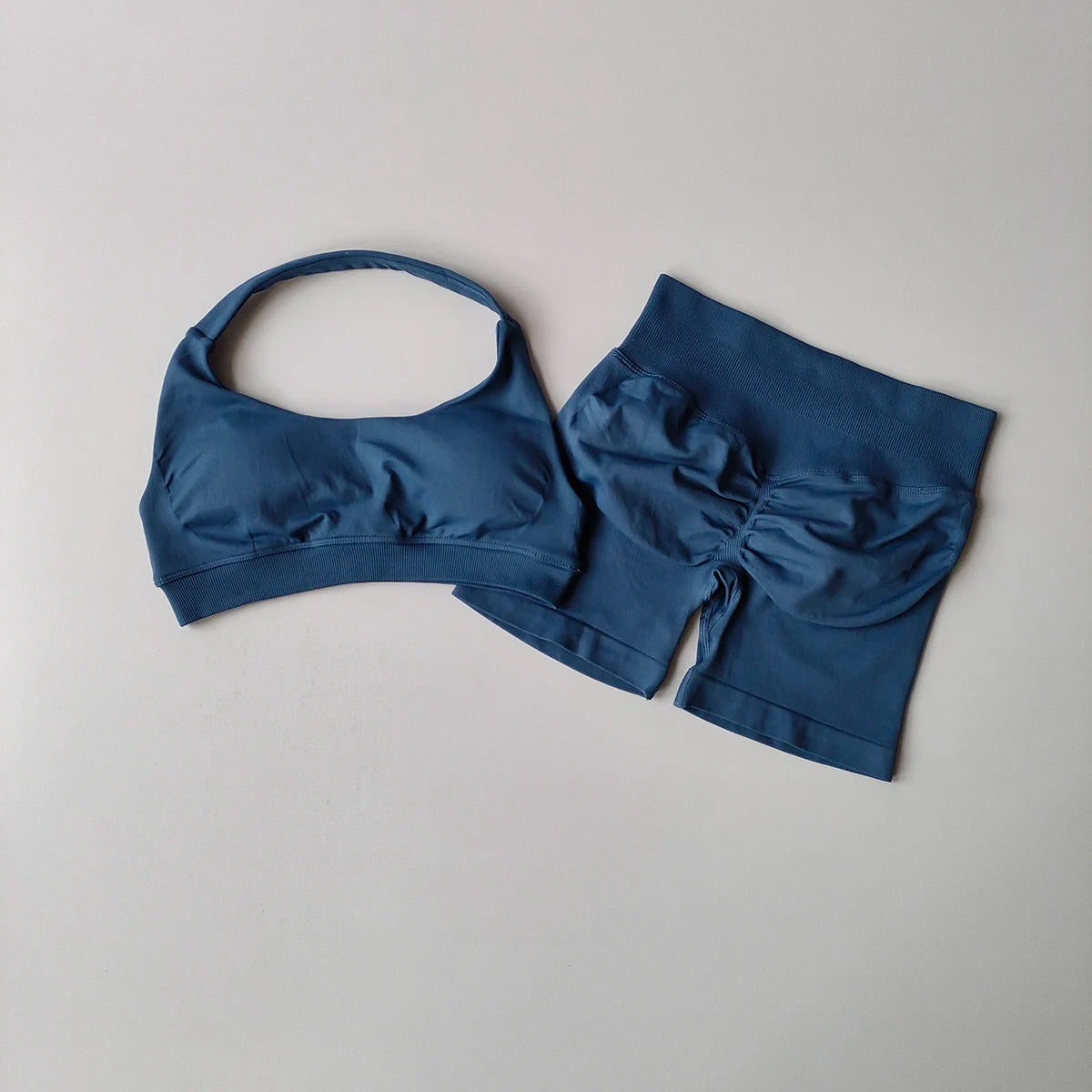 2 Pieces Yoga Suit Halter Sports Bra Matching Impact Shorts