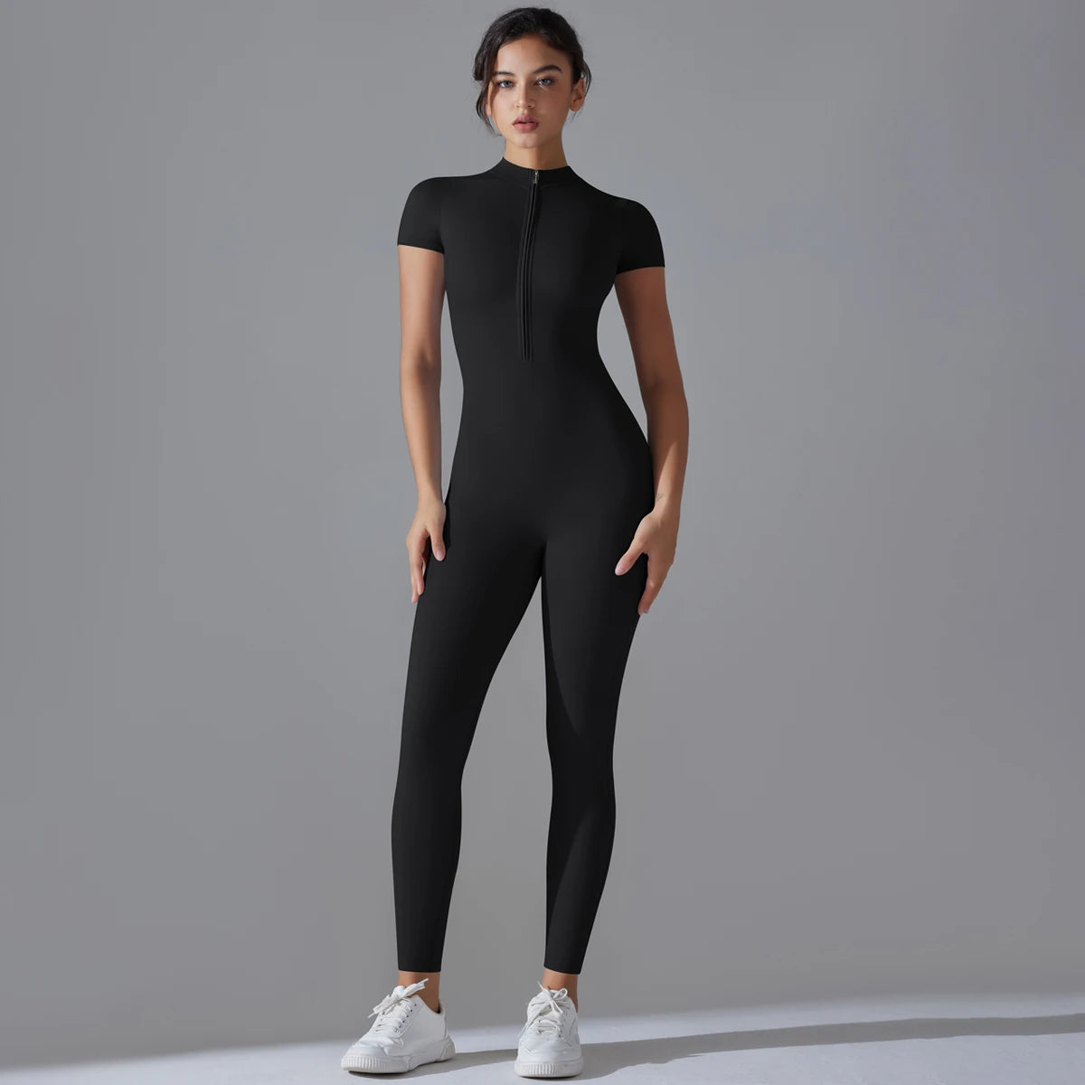 Yoga Set Jumpsuits One-Piece Suit Zipper Short Sleeve