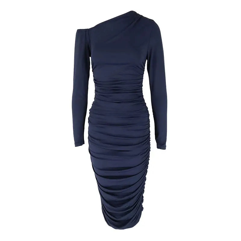 Long Sleeves Folds Dresses Bodycon Solid Sexy