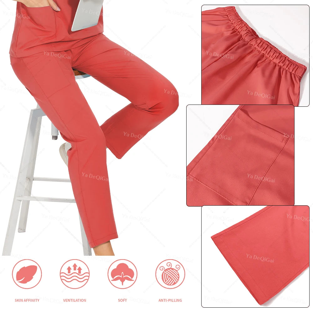 Anti-Wrinkle Washable Medical Scrubs Sets Blouse Pockets Straight Pants
