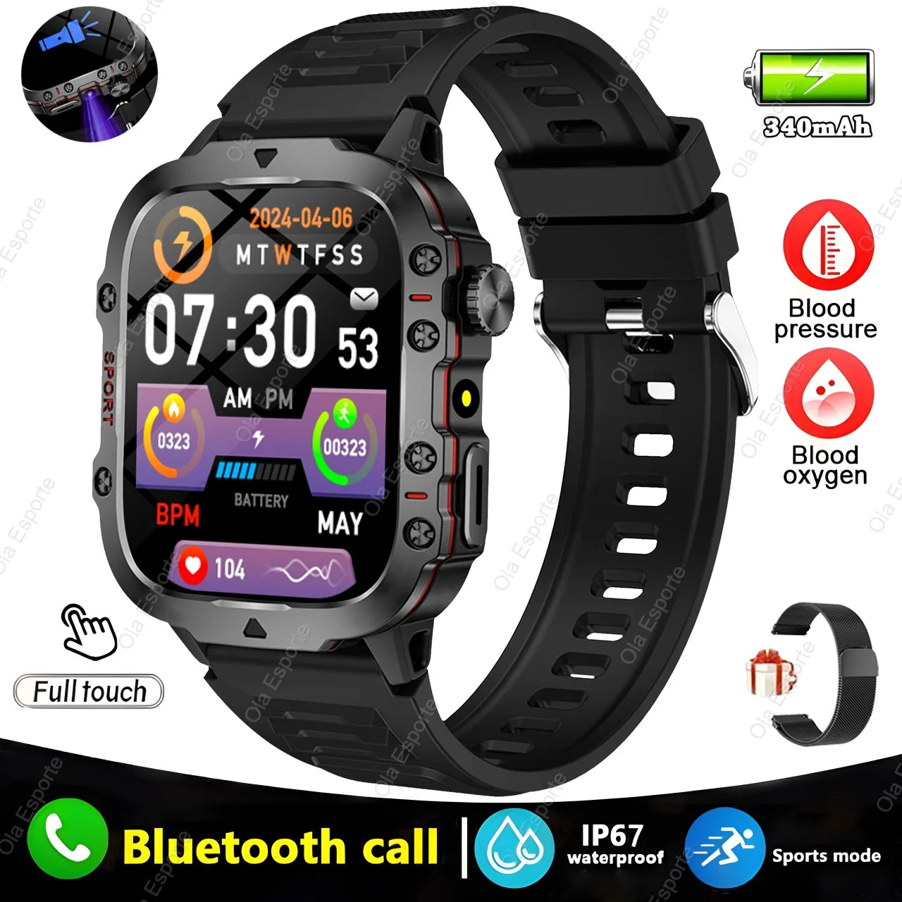 Military Smart Watch Men Outdoor Sports Fitness Tracker