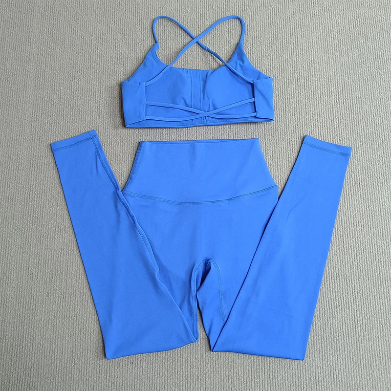 2 Pcs Gym Set Sweat Bra Tops Compression Leggings