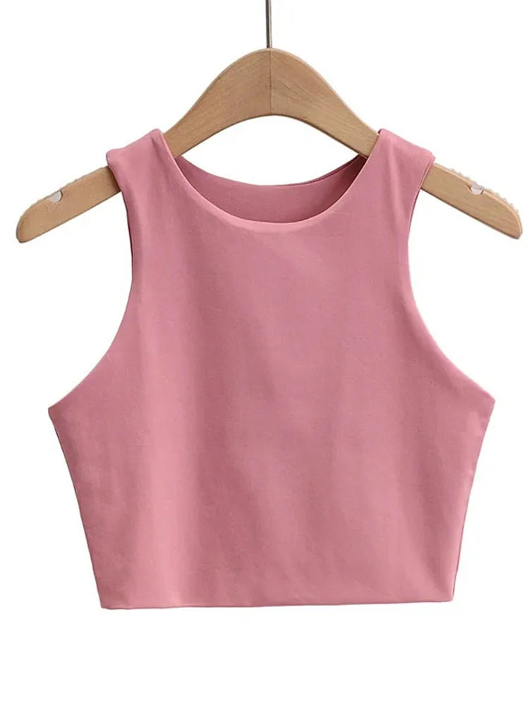 Sexy Slim Tops O-neck Sleeveless Double Nylon Tank Tops 6 Colors