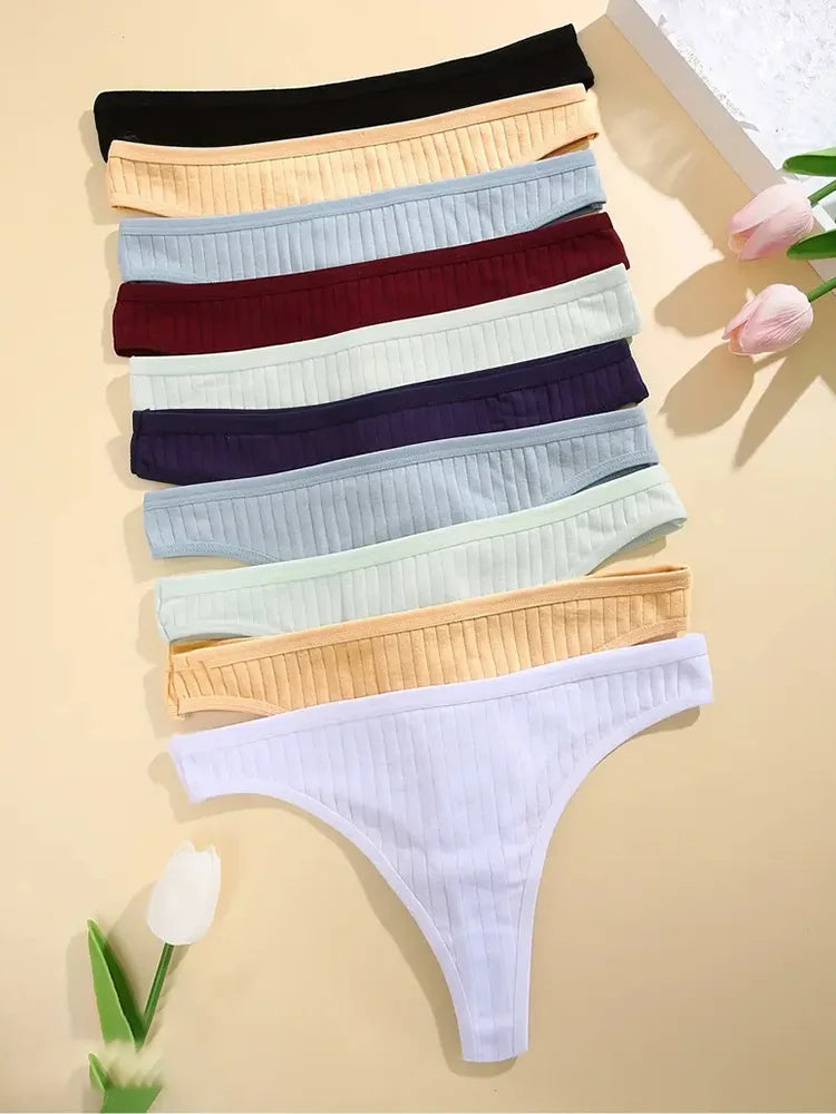6Pcs/Set Women Cotton Thongs Panties Low Rise G-String