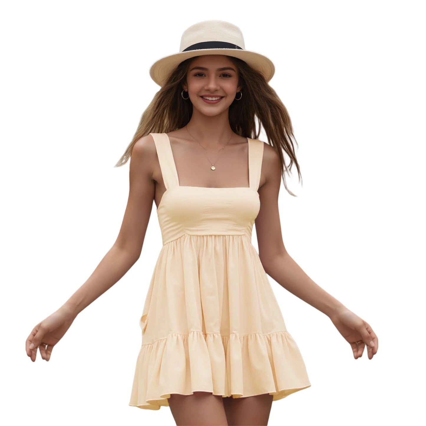 Sleeveless V-Neck Ruffle Tiered Mini Dress with Open Back and Pockets - Chic A-Line Summer Dress