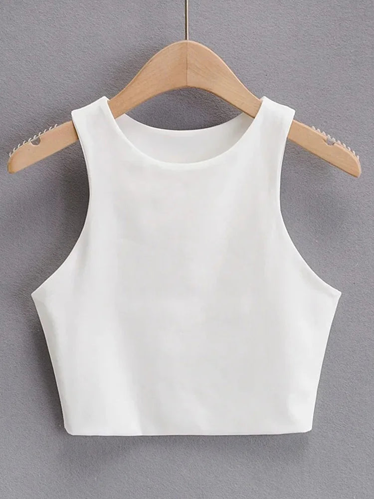 Sexy Slim Tops O-neck Sleeveless Double Nylon Tank Tops 6 Colors