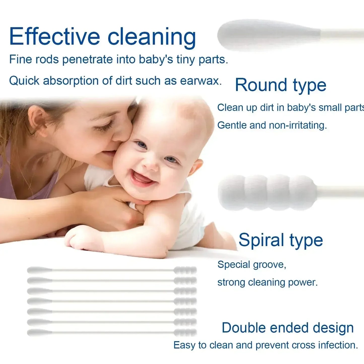 100pcs Per Pack, 5 Packs, Double-ended Cotton Swabs