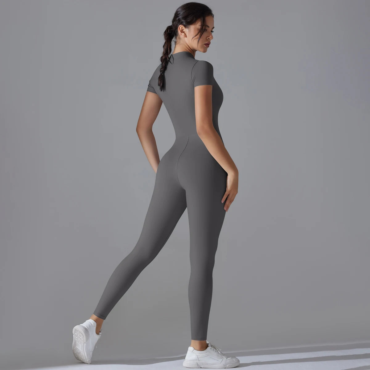 Yoga Set Jumpsuits One-Piece Suit Zipper Short Sleeve
