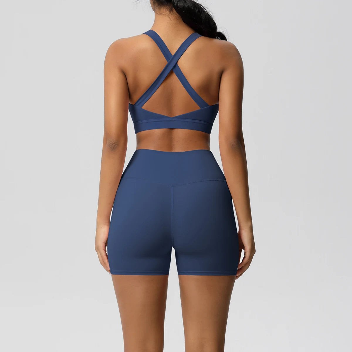 2PCS With Pocketed Set Gym Sports Shorts Crossover Bra Gym Leggings