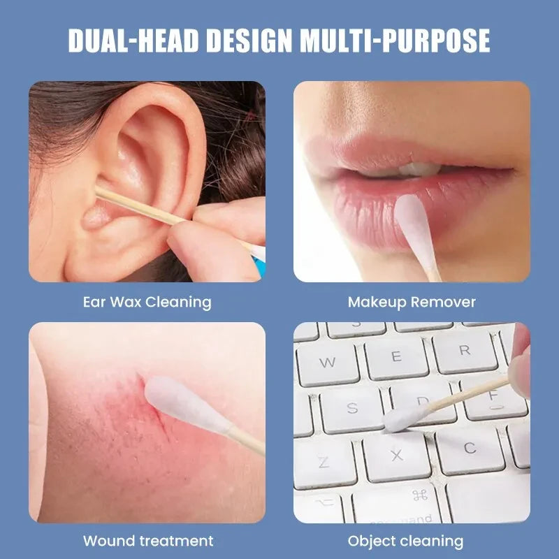 100pcs Per Pack, 5 Packs, Double-ended Cotton Swabs