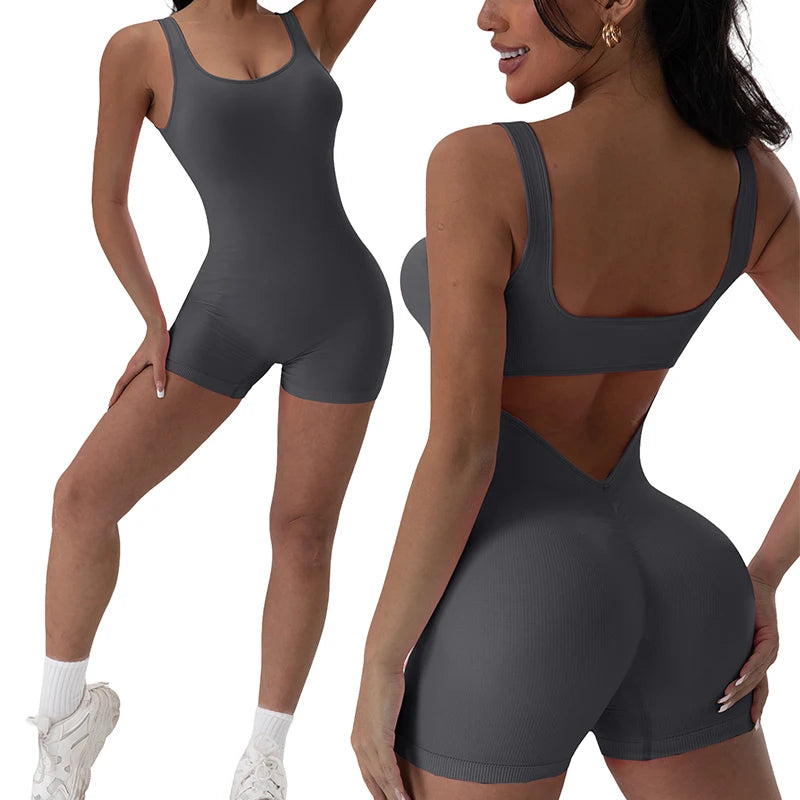 1PCS Backless Yoga Suit U Neck Sleeveless Without Bust Pads