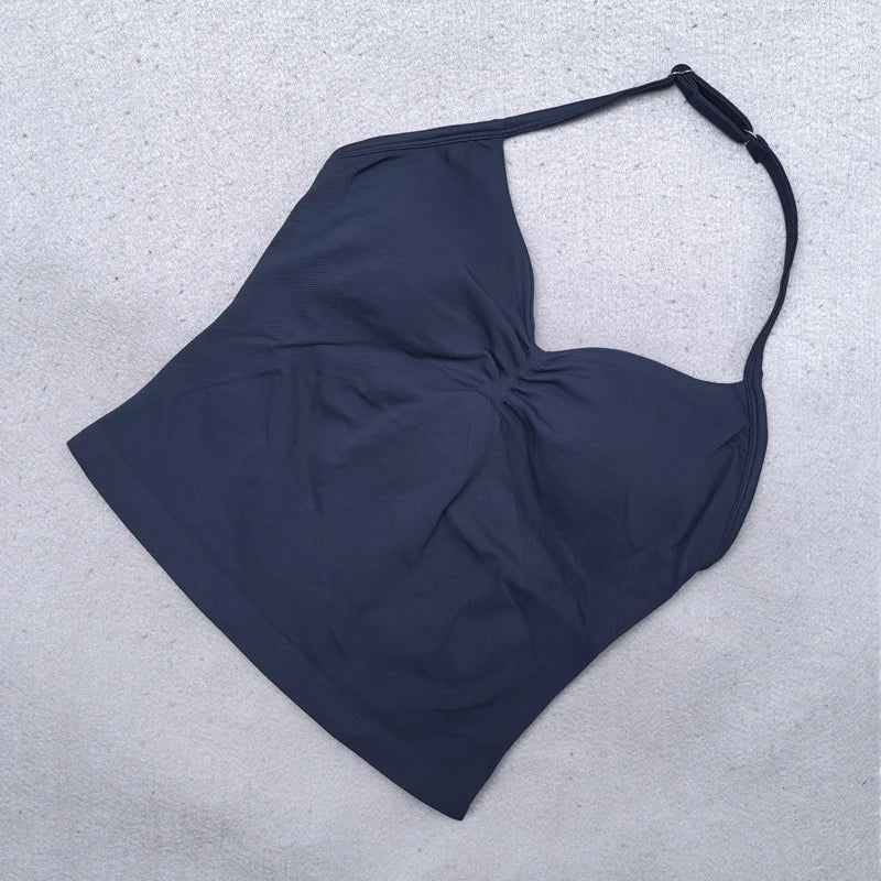 Adjustable Strappy Gym Top Backless Scrunch Bra Removable Cups