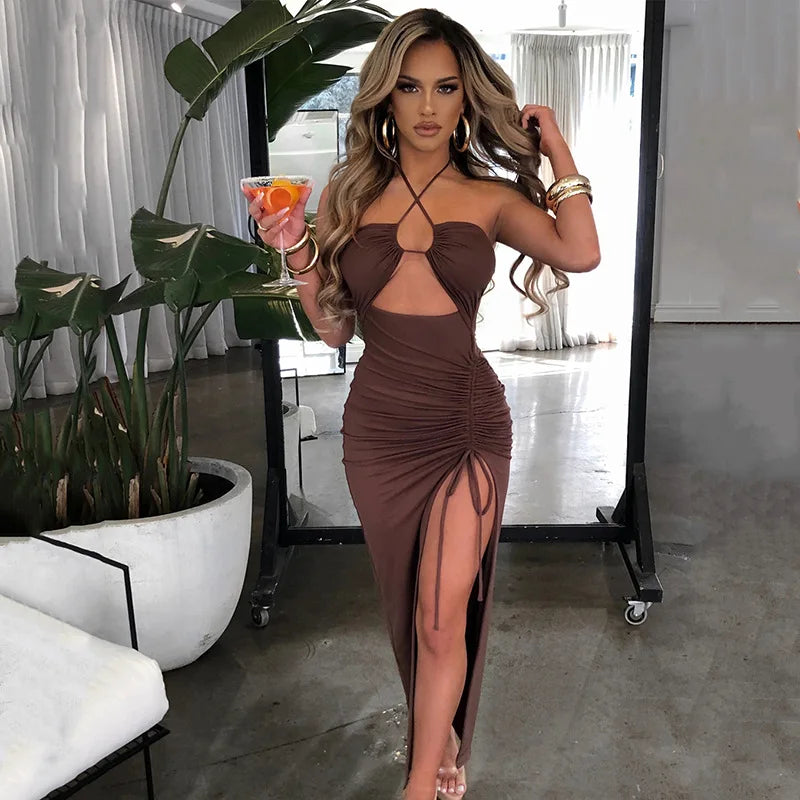Sleeveless Sexy Female Midi Backless Dresses Slim