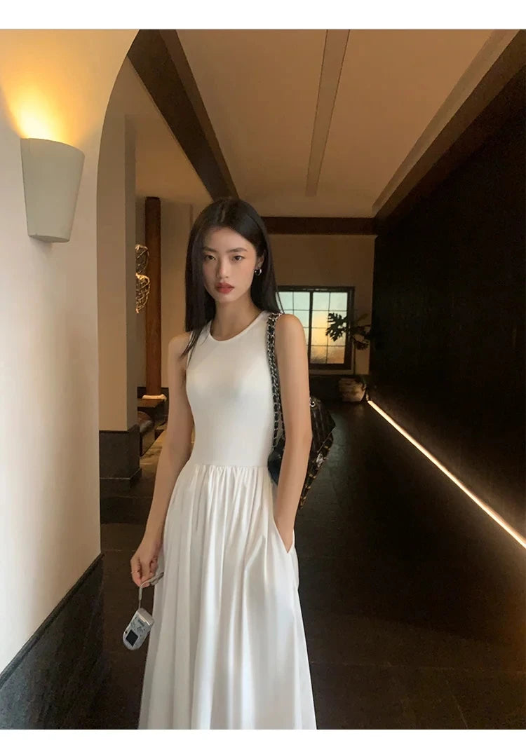 Women Chic A-Line Midi Dresses Female Bodycon Elegant Black White