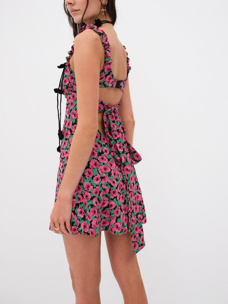 Mini Dress Sleeveless Sweetheart Neck Cutout Floral Print A-Line Dress Short Tank Dress