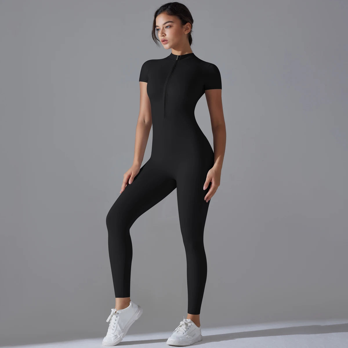 Yoga Set Jumpsuits One-Piece Suit Zipper Short Sleeve