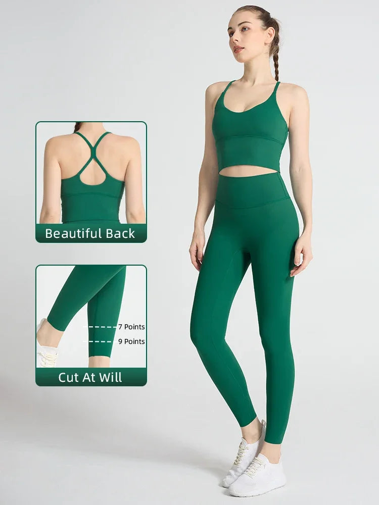 2PCS Yoga Set Crop Top High Waist Legging Fitness Bra Set Breathable