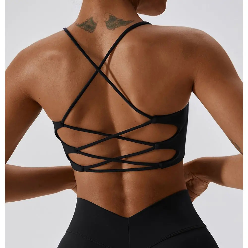 U-Shaped Multi-Strap Cross Back Sports Bra Top