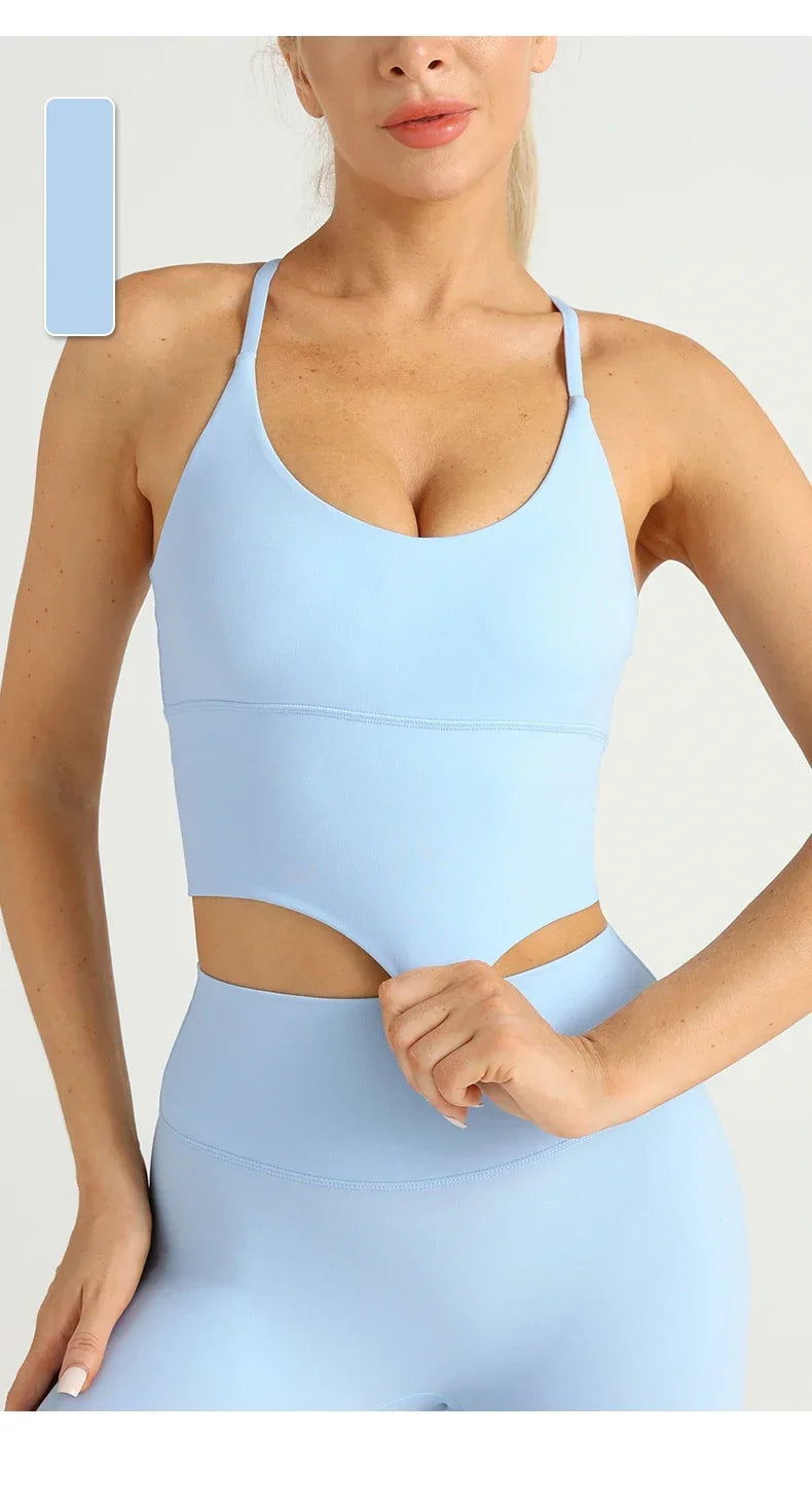 Solid Color Sexy Cross Back Y shape Sports Bra Fitness Sling