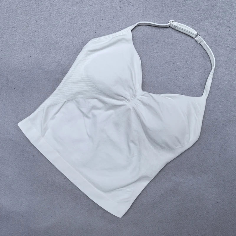 Adjustable Strappy Gym Top Backless Scrunch Bra Removable Cups