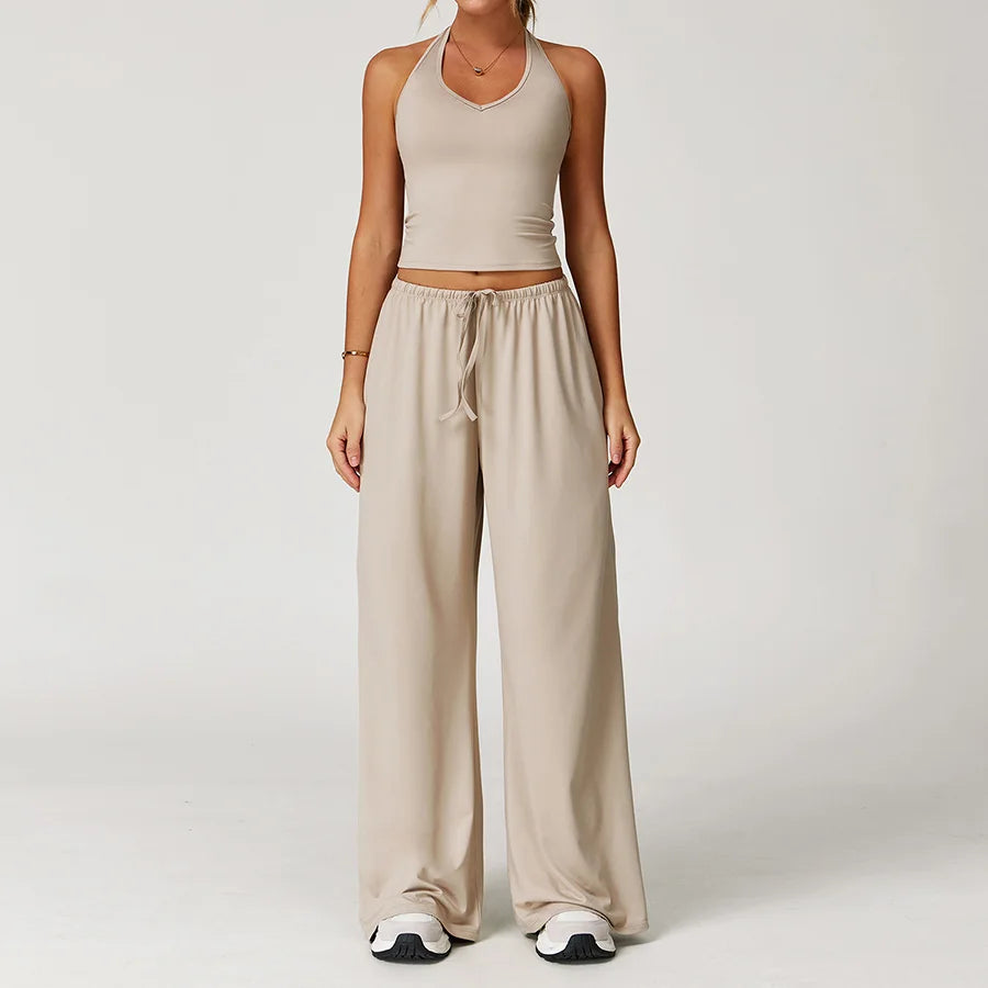 Set 2 Pieces Wide leg straight pants Tracksuit Sports Tank Top