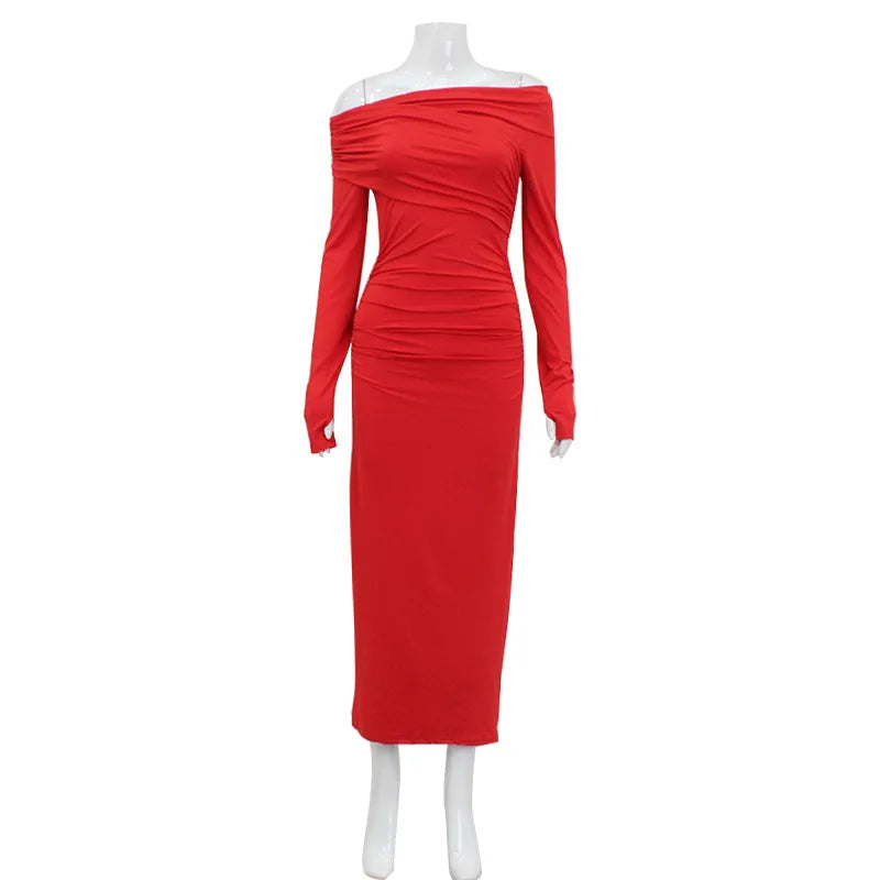 One-shoulder Long-sleeved Temperament, Waist-packing Hip Skirt