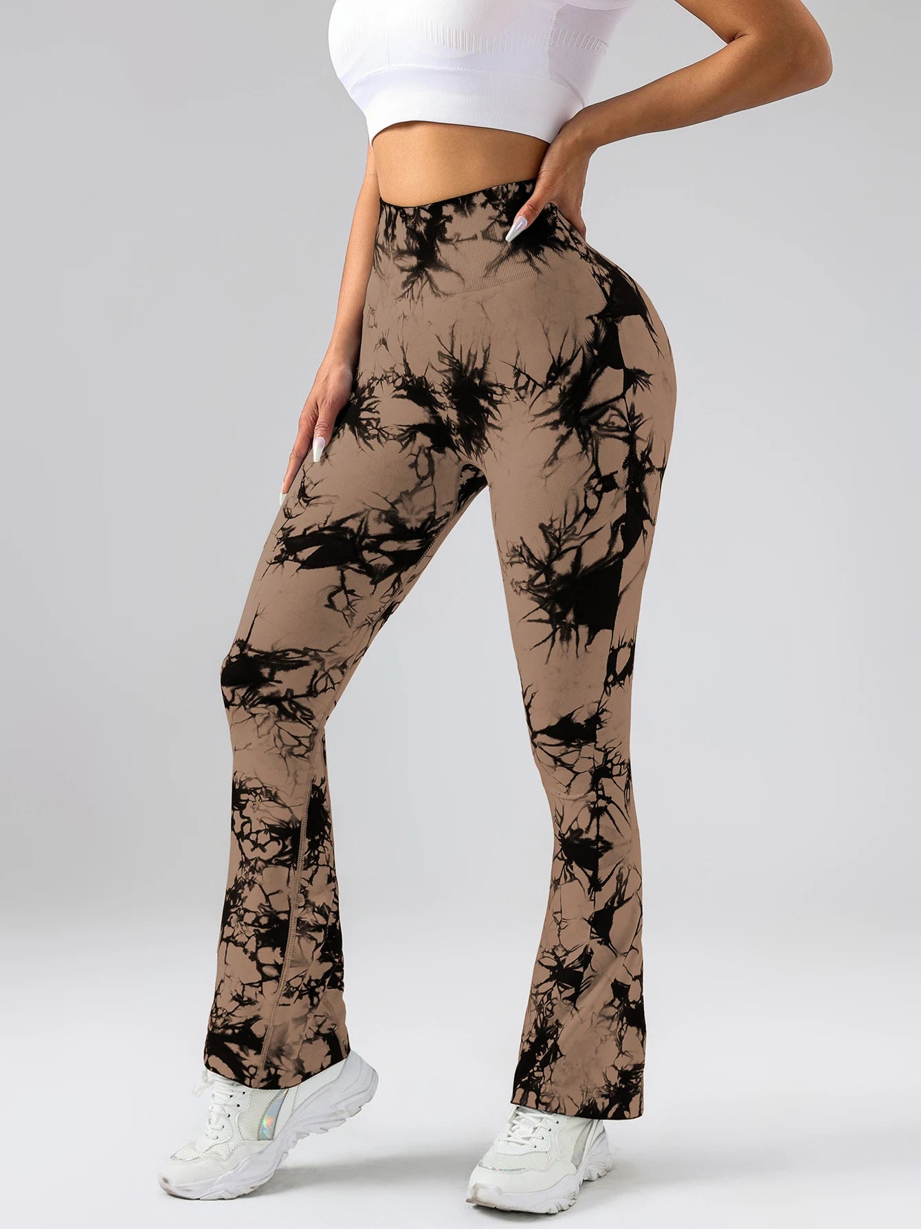 4 Pack Tie-dye flared yoga pants, High-waisted hip lifts