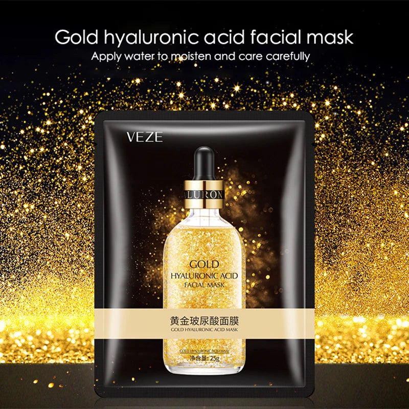10pcs 24K Gold Hyaluronic Acid Face Mask Firming Moisturizing