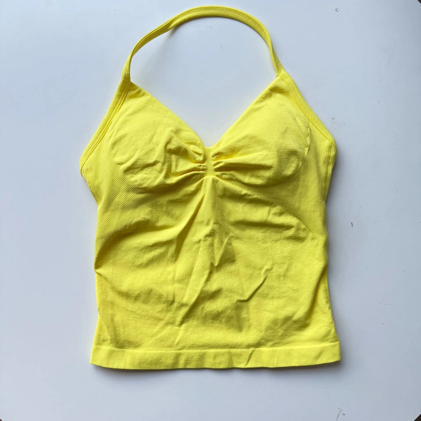 Strappy Yoga Top - Backless Built-in Bra & Removable Cups for Running