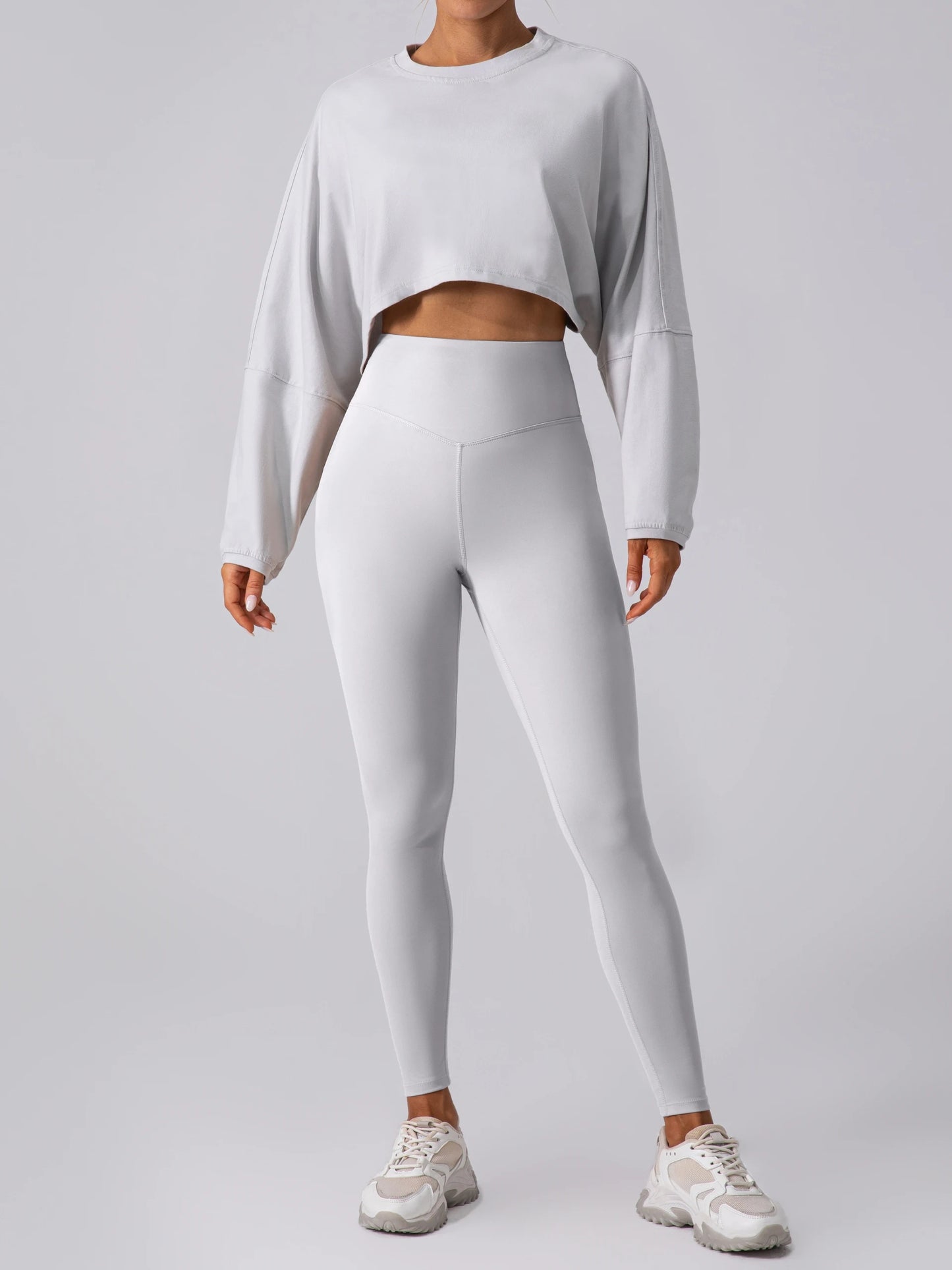 Women Sports Crop Top Long Sleeve T-Shirts Yoga Loose Tops