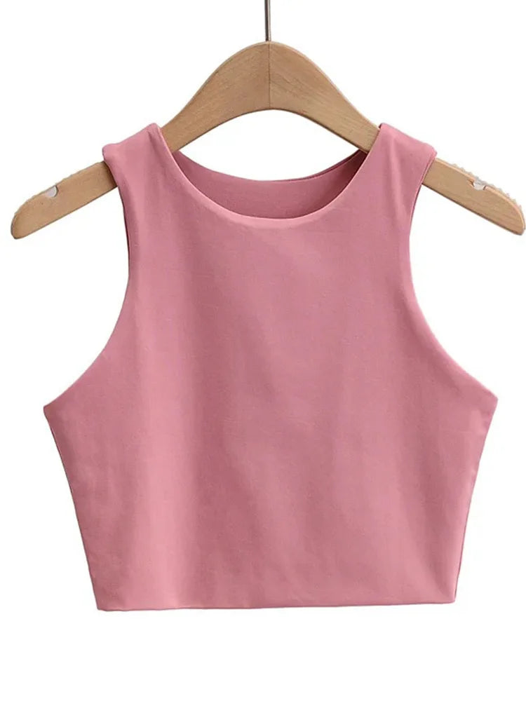 Sexy Slim Tops O-neck Sleeveless Double Nylon Tank Tops 6 Colors