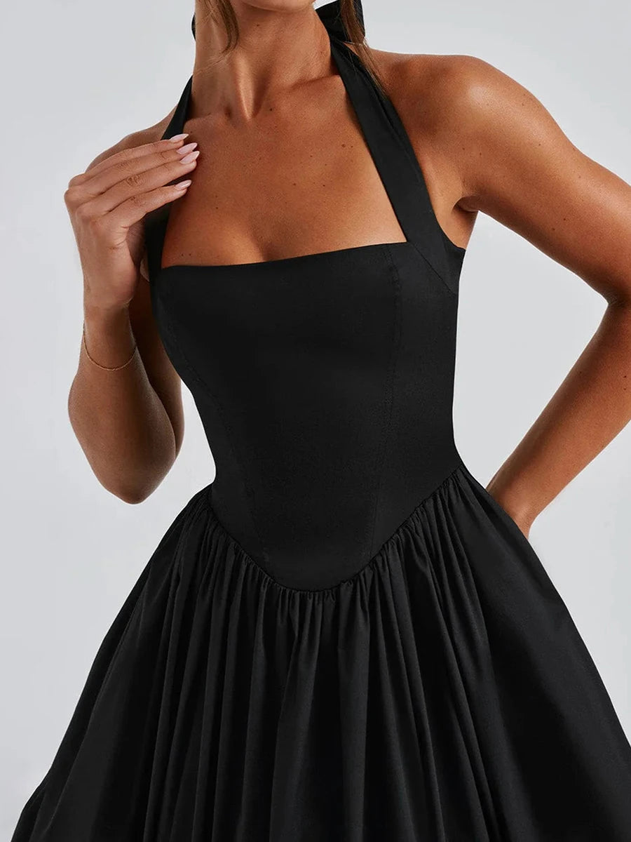 Sleeveless Midi Dress with Tie-up Halter Neck and Open Back