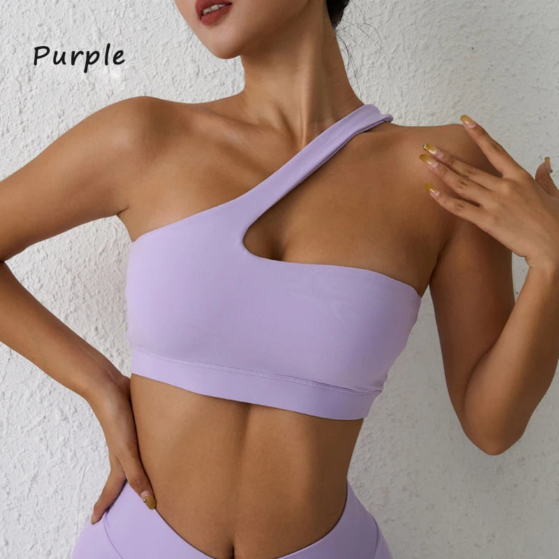 Sexy sports Bra One Shoulder Yoga Bra Detachable