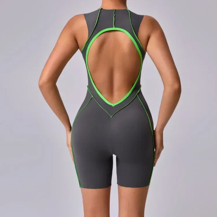 1 piece Sexy jumpsuit Hip-lifting Open Back Hollow-out Splicing