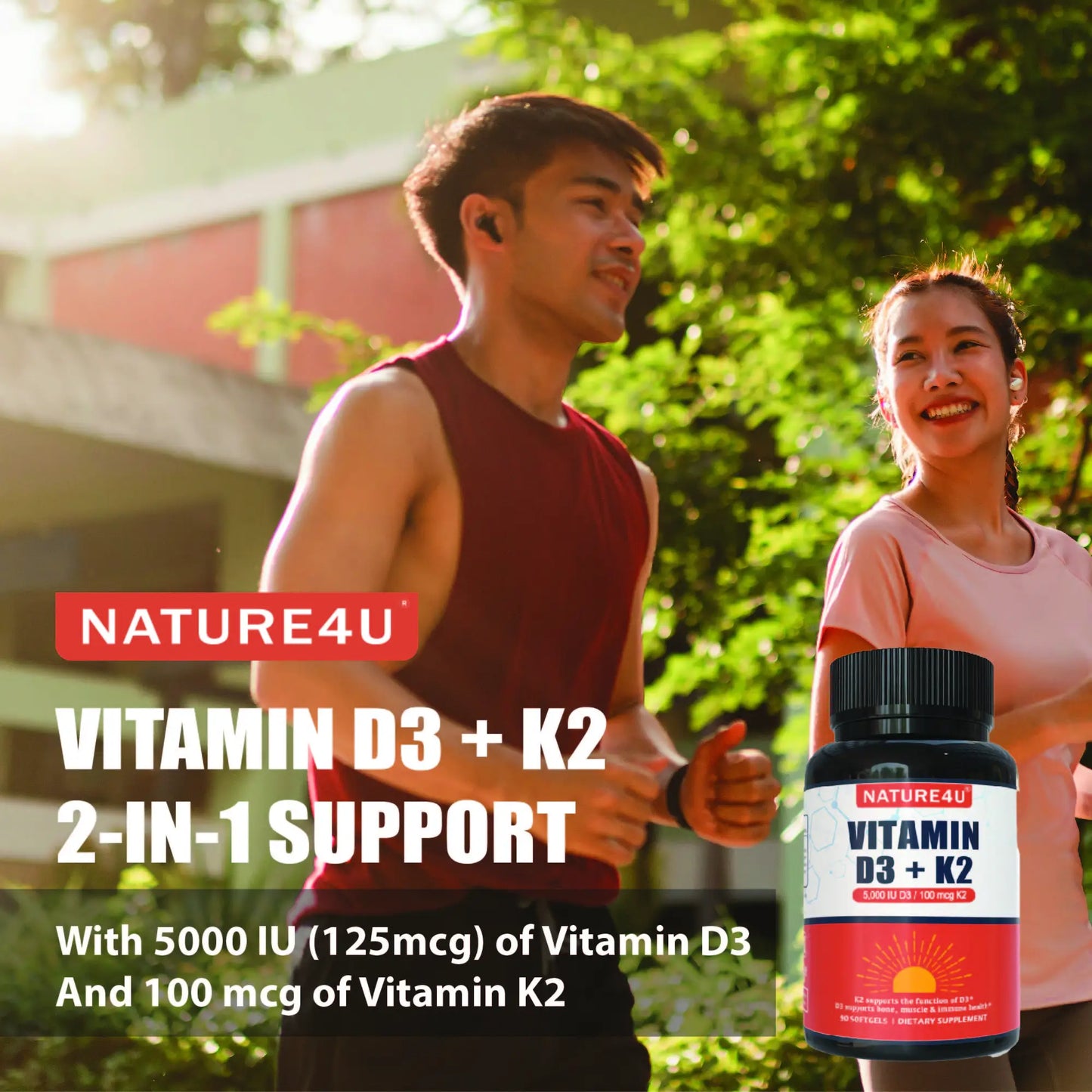 Vitamin D3 K2,  2 in 1 VIT D3 and K2 Supplement
