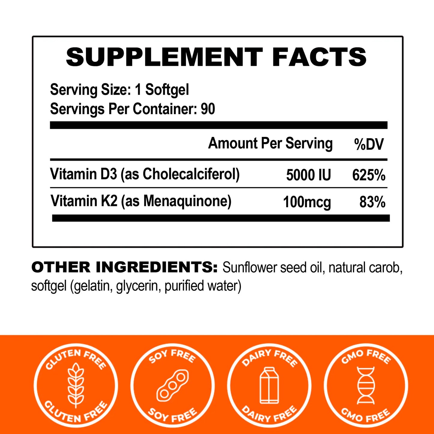 Vitamin D3 K2,  2 in 1 VIT D3 and K2 Supplement