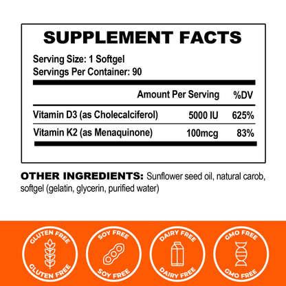 Vitamin D3 K2,  2 in 1 VIT D3 and K2 Supplement
