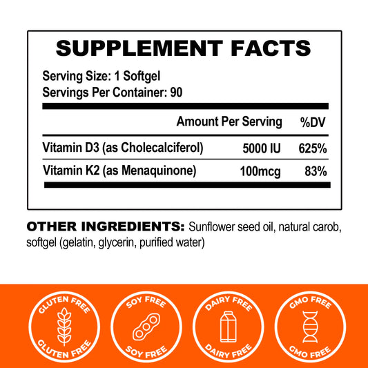 Vitamin D3 K2,  2 in 1 VIT D3 and K2 Supplement