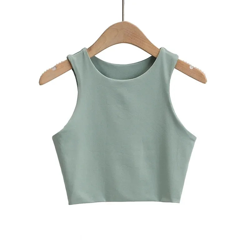 Sexy Slim Tops O-neck Sleeveless Double Nylon Tank Tops 6 Colors