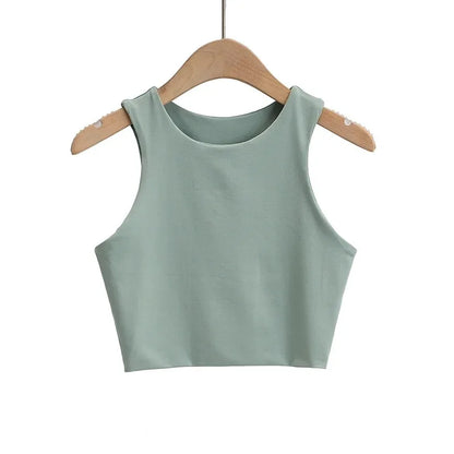 Sexy Slim Tops O-neck Sleeveless Double Nylon Tank Tops 6 Colors