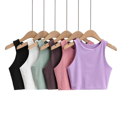Sexy Slim Tops O-neck Sleeveless Double Nylon Tank Tops 6 Colors