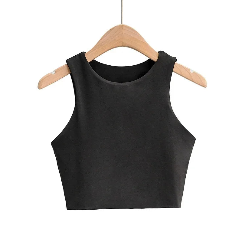 Sexy Slim Tops O-neck Sleeveless Double Nylon Tank Tops 6 Colors